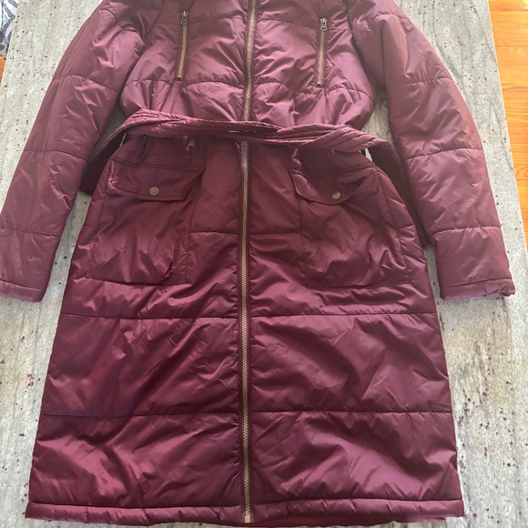 JustFab Womens Maroon Winter Long Jacket, Fur Hood, M - Picture 2 of 8